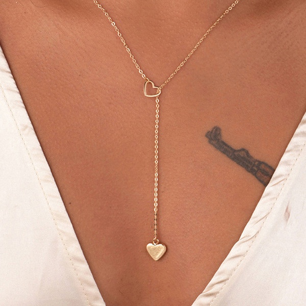 Women Gold Color Heart Party Pendant Necklace Fashion Simple Ladies Pentagon-Heart Jewelry Gifts