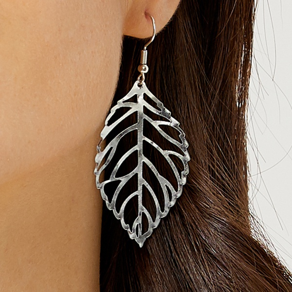 Beautiful Hollow out Leaf Design Alloy Earrings for Women