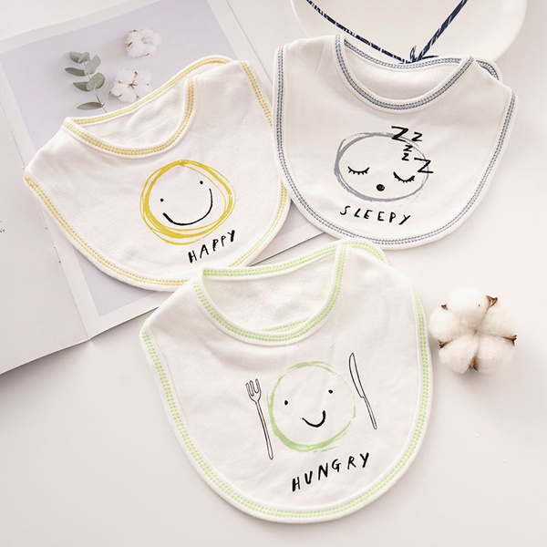 3-pieces Smile Face Cartoon Print Softness Cotton Baby Absorbent Bibs