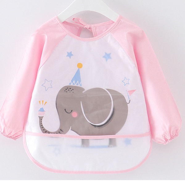 Waterproof Elephant Print Long-sleeve Baby Bib