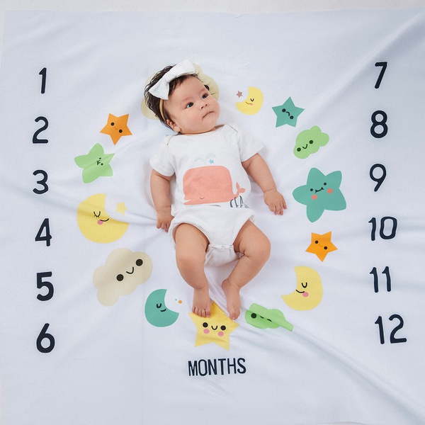 Newborn Baby Milestone Photography Blankets Cartoon Stars Moon Print Soft Blanket