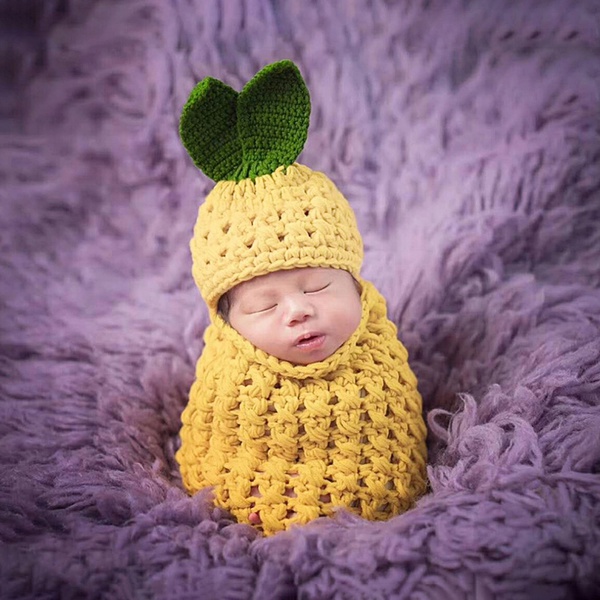 Baby Knitted Pineapple Design Photography Props Sleeping Bag and Hat Set