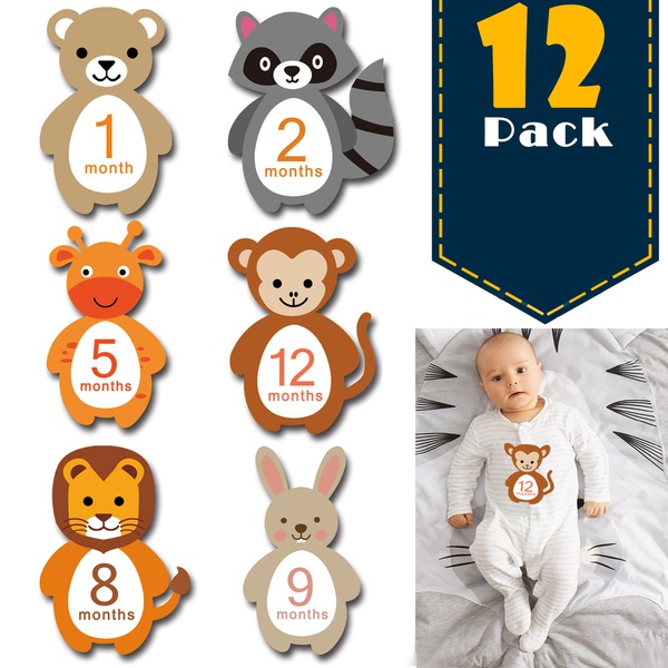 2-pack Reusable Animal Design Baby Monthly Milestone Stickers