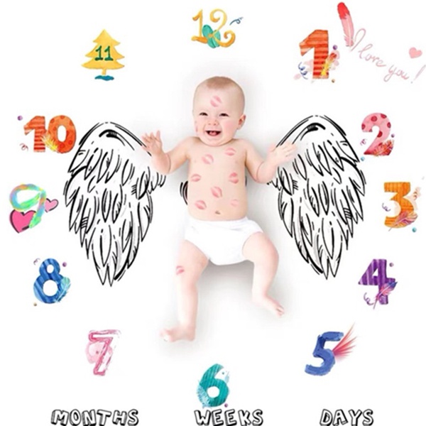 Wing Print Baby Milestone Blanket Photography Prop