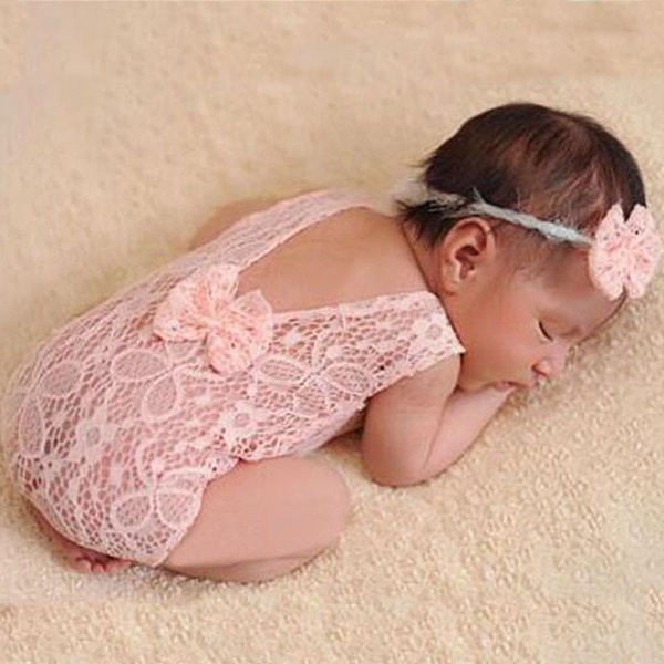 2-piece Lace Baby Photography Prop Jumpsuit and Headband Set