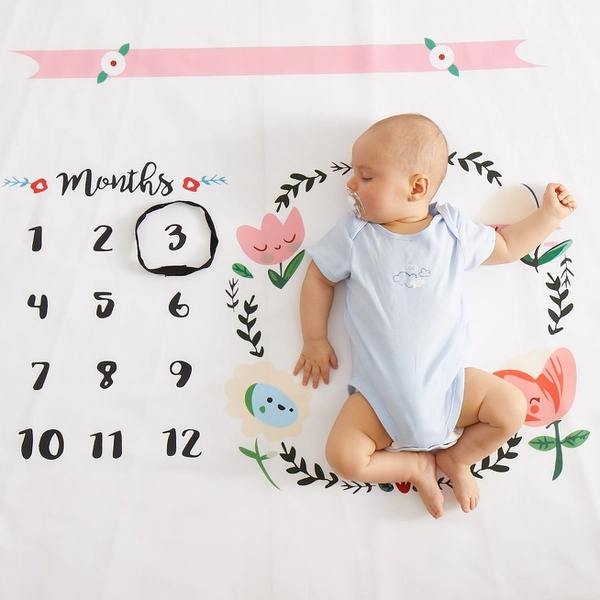2 Monthly Flower Print Baby Milestone Photography Newborn Soft Baby Photography Props Background Blanket photo