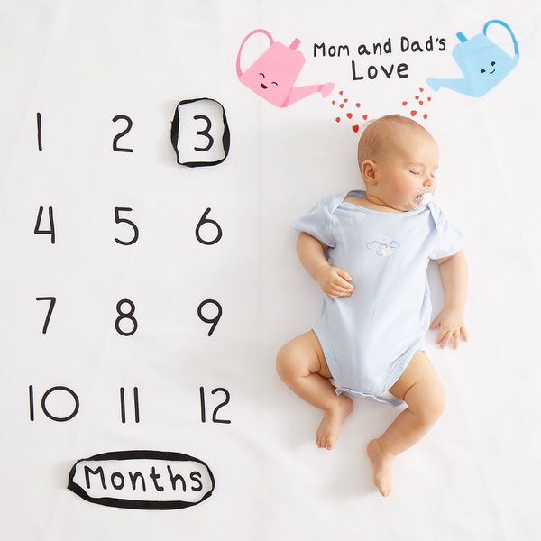 "Mom and Dad's Love" Print Baby Milestone Blanket Photography Background Prop