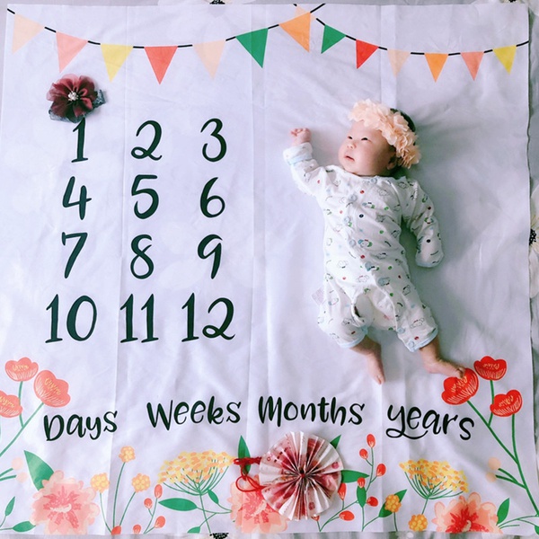 Banner Floral Print Baby Milestone Blanket Photography Background Prop