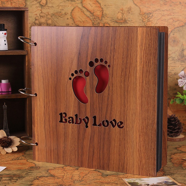 DIY Wooden Photo Album Baby Growth Memory Life Photo Relief Book Record Book