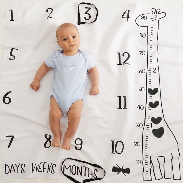 Giraffe Print Monthly Baby Milestone Blanket Photography Background Prop(not Include Black Frames)
