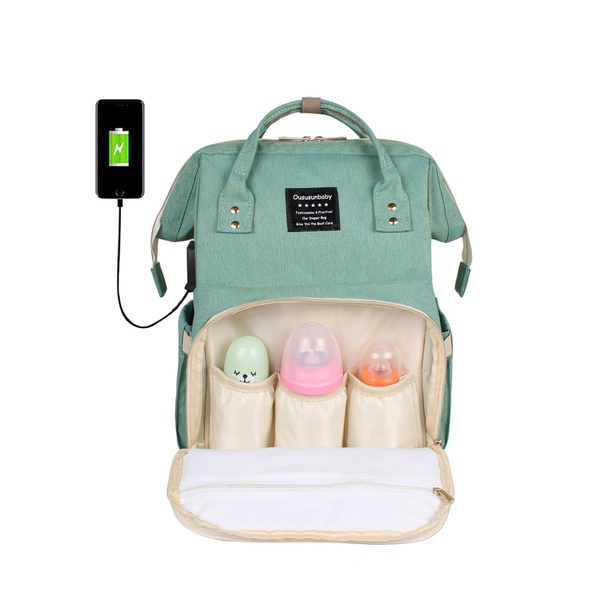 Solid USB Heating Large Capacity Diaper Bag Backpack