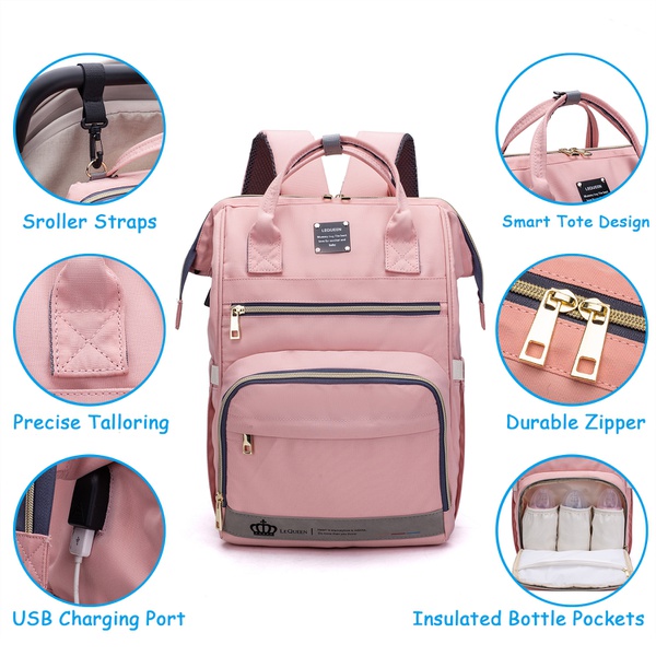 Maternity Baby Changing Bags USB Charging Diaper Bag Backpack Large Capacity Multifunctional with Stroller Strap Changing Pad
