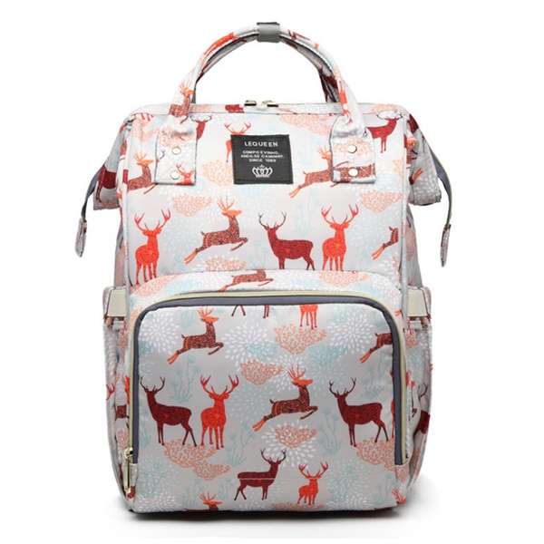Reindeer Print Diaper Bag Backpack Waterproof Oxford Cloth