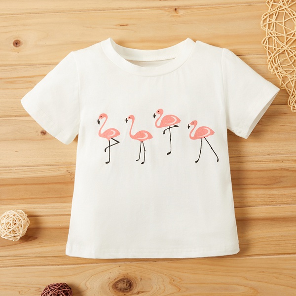 Baby Girl Sweet Casual Cartoon Animal Flamingo Tee