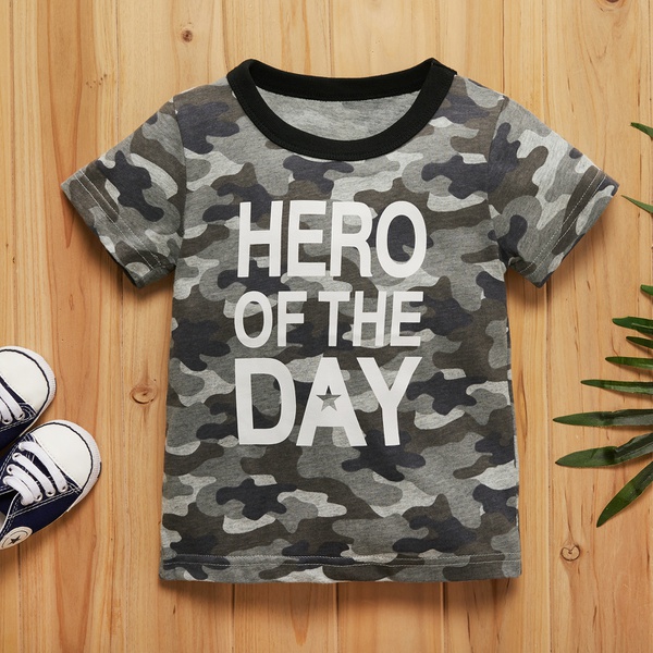 Baby Boy Casual Letter Print Camouflage Top