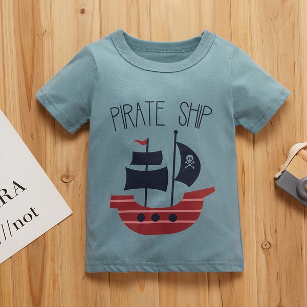 Baby Boy Casual Cartoon Pirate Ship Short-sleeve Tee