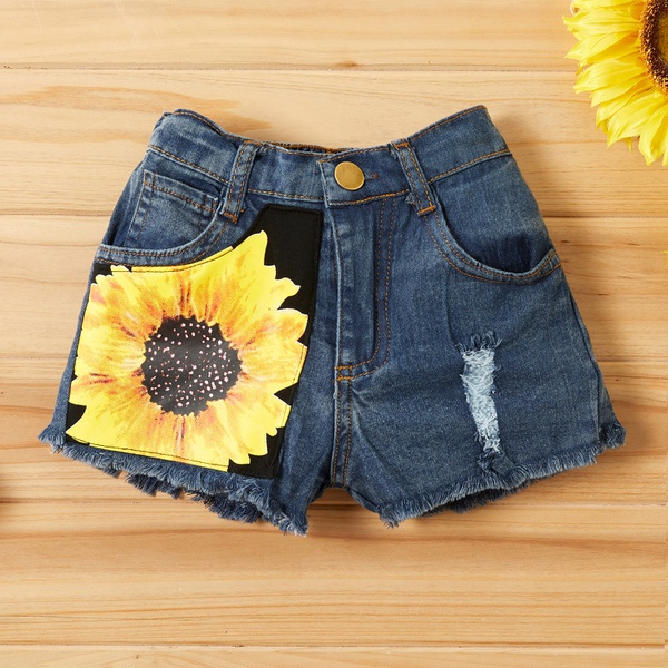 Baby Girl Trendy Sunflower Denim Shorts