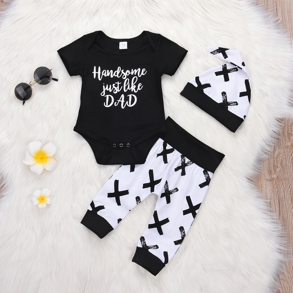 Baby Girl Casual Letter Print Romper and Pants Set with Hat
