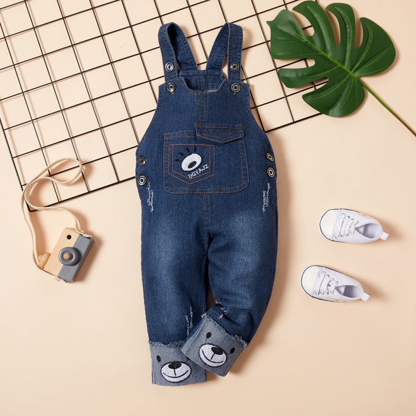 Baby Boy / Girl Adorable Bear Embroidery Denim Suspender Pants (No Shoes)
