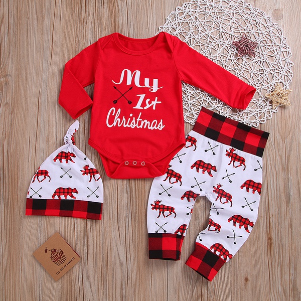 3-piece Baby MY 1ST CHRISTMAS Bodysuit and Animal Pants with Hat Set