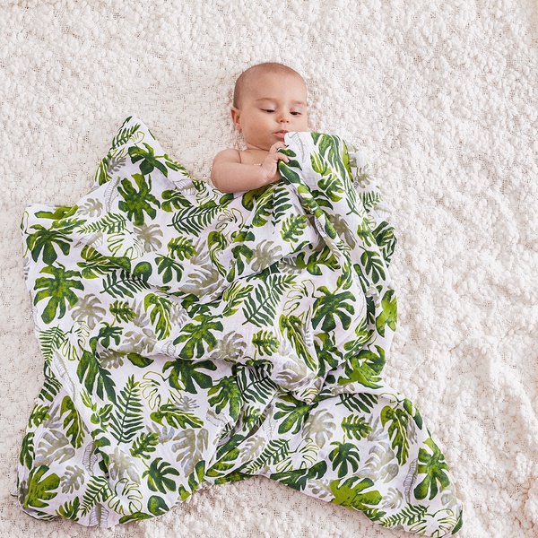 Leaf Print Muslin Cotton Blanket