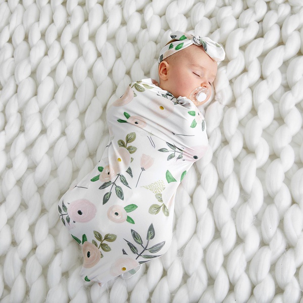 Floral Print Swaddle and Headband Set
