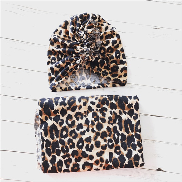 Allover Leopard Swaddle Blanket and Hat