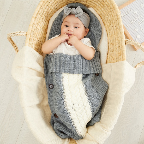 Fashion Warm Soft Baby Blanket Knitted Newborn Swaddle Wrap Infant Sleeping Bag Footmuff Envelope
