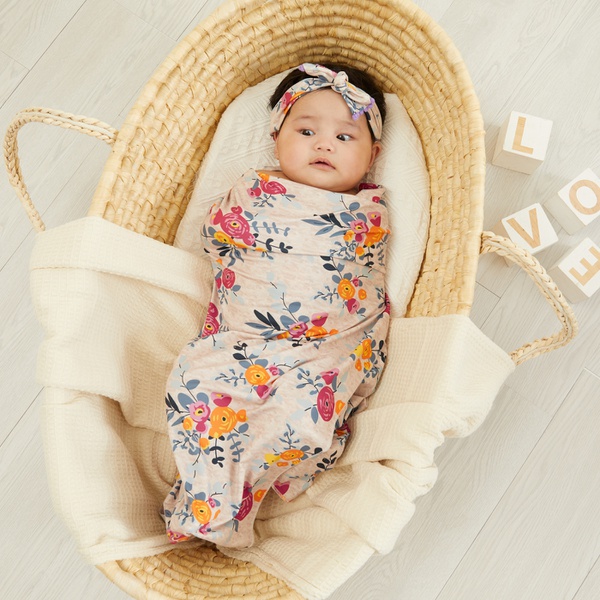 2 Pcs Baby Cotton Floral Swaddle Blankets Headband Soft Sleeping Blanket Wrap Set Newborn Baby Bedding Blanket