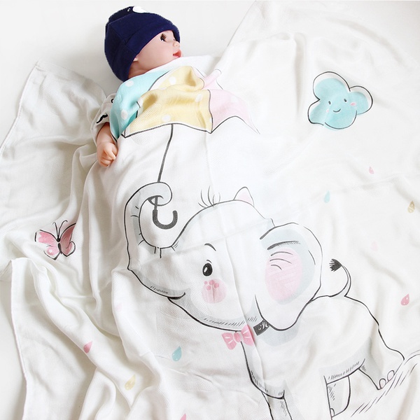 Baby Blanket Cotton Soft Elephant Print Double-layer Breathable Newborn Blanket Bedding Covers