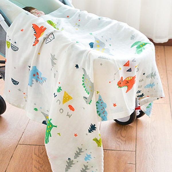Cartoon Dinosaur Print Baby Double Layer Blanket