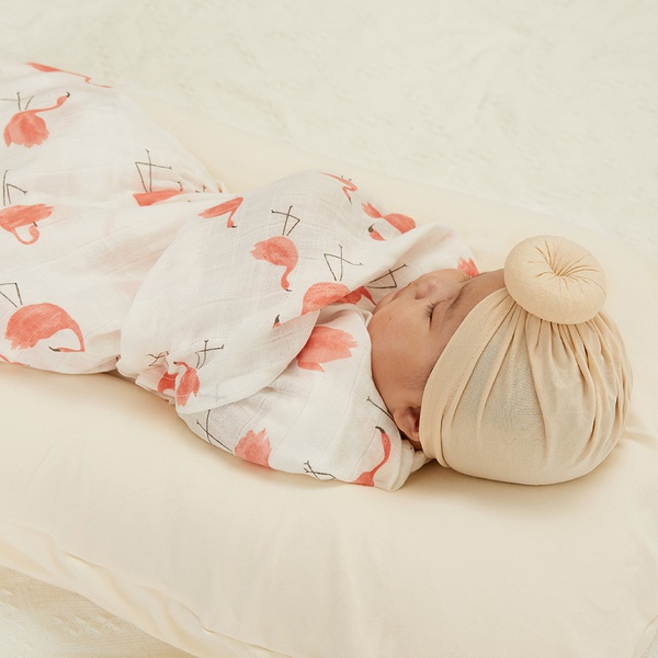 Flamingo Design Kintted Cotton Baby Swaddle Blanket