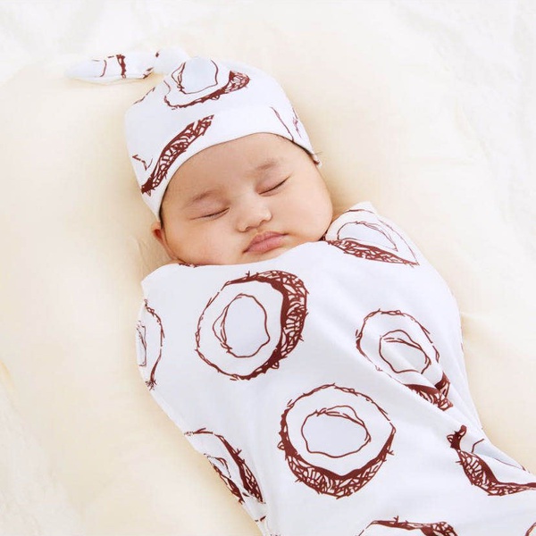 2 Pcs Baby Cartoon Coconut Swaddle Blankets Hat Soft Sleeping Blanket Wrap Set Newborn Baby Bedding Blanket