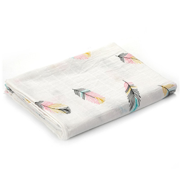 Soft Feather Print Muslin Cotton Baby Swaddle Blanket