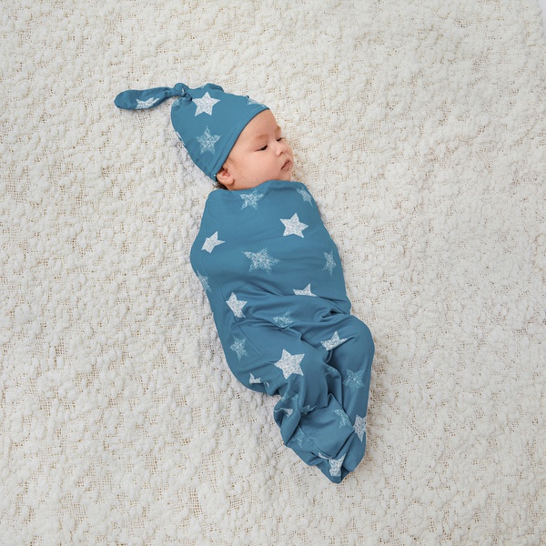 Stars Newborn Infant Baby Swaddle Blanket Wrap Hat Outfits Sleeping Bag