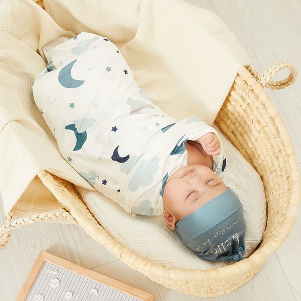 2 Pcs Cotton Stripe Cartoon Stars Cloud Baby Blanket and Hat Bedding Sleeping Bag Infant Gift Baby Swaddle Blanket