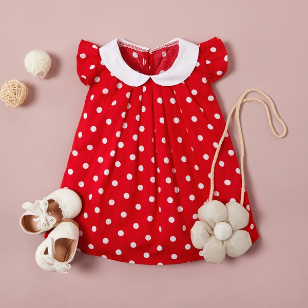 Trendy Dotted Raffled Cap-sleeve Dress for 1-4 Years Girl
