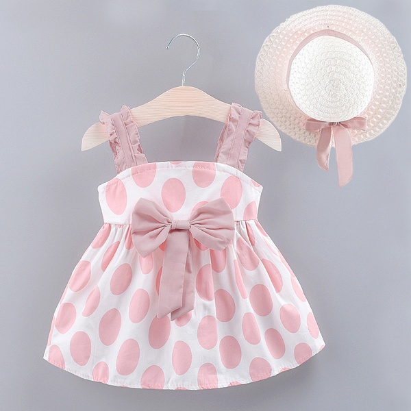 Baby / Toddler Bowknot Decor Dotted Dresses with Hat