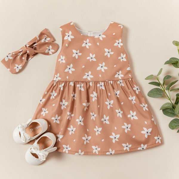 2-piece Baby / Toddler Flower Allover Sleeveless Dress and Headband Set