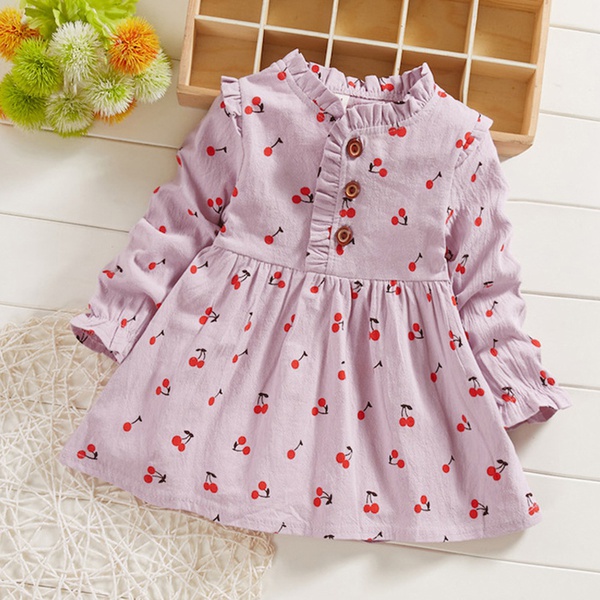 Baby / Toddler Cherry Allover Print Ruffled Collar Dress