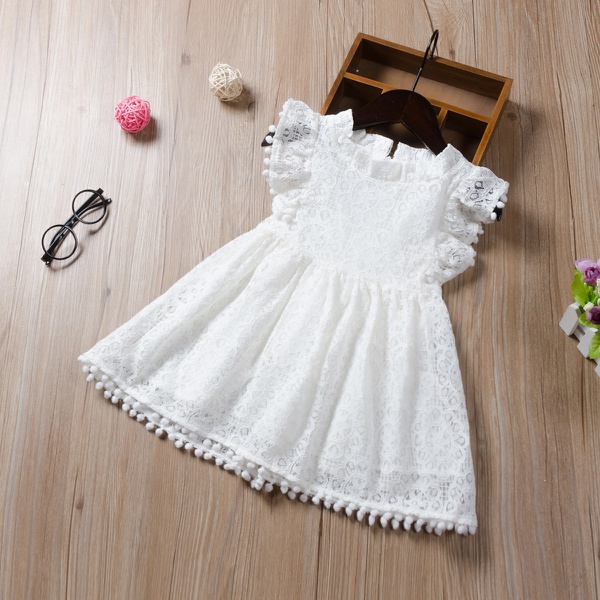 Baby / Toddler Lace Hollow Out Pompon Decor Dress