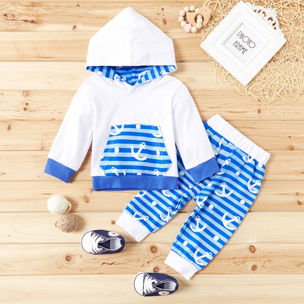 Baby Striped Anchor Allover Hoodie and Pants Set