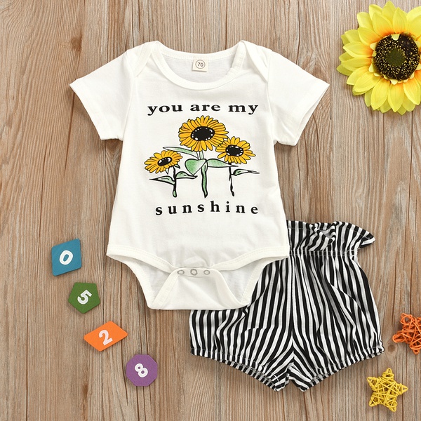 Sunflower Print Bodysuit and Solid Shorts Set