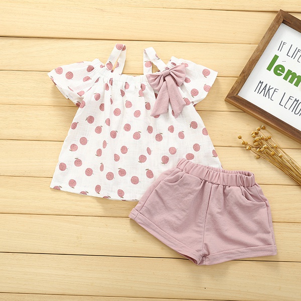 Baby Cute Strappy Dots Print Top and Shorts Set
