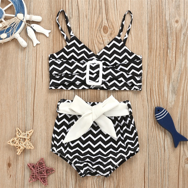 Wave Print Slip Top and Shorts Swimsuit Set