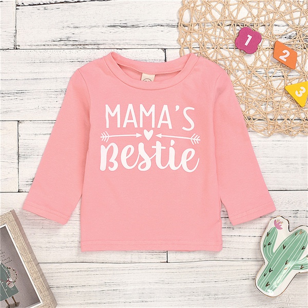 Baby / Toddler Girl MAMA'S BESTIE Print Solid Long-sleeve Top