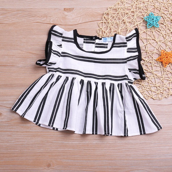 Baby / Toddler Girl Stylish Striped Flutter-sleeve Dress