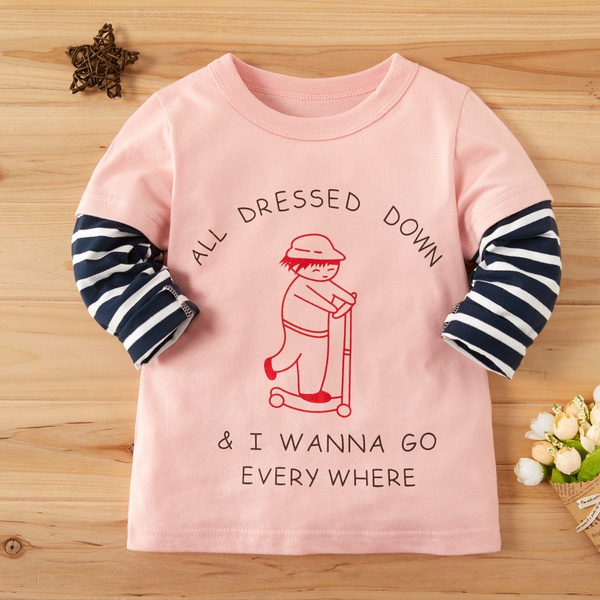 Baby / Toddler Cute Letter Print Stripe Long-sleeve Tee