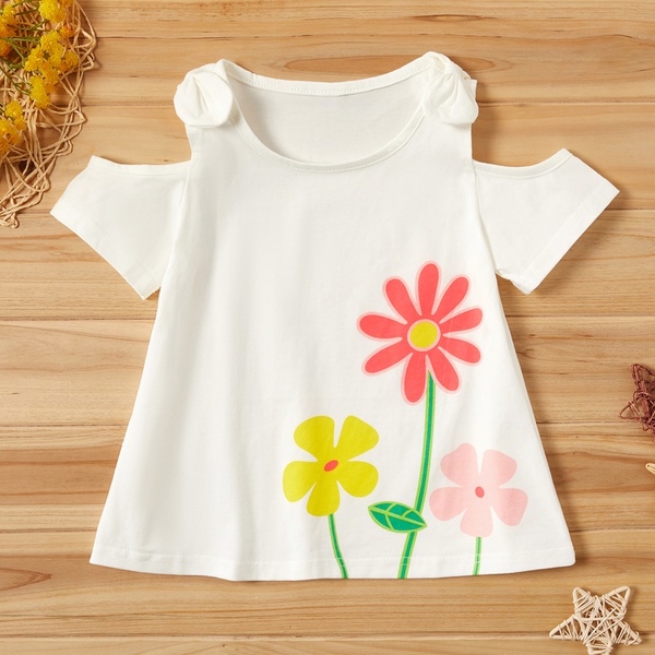 Baby / Toddler Girl Pretty Floral Print Cold Shoulder Tee