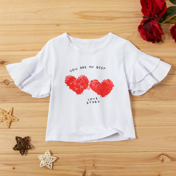 Baby / Toddler Girl Valentine Pretty Letter and Heart Print Layered Sleeve Tee